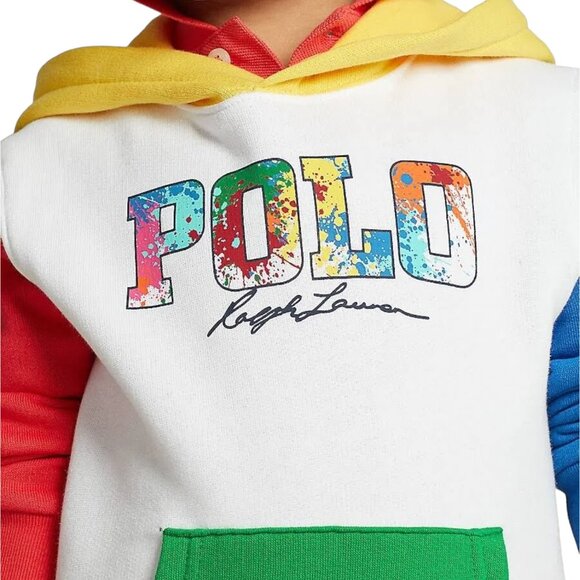 Polo Ralph Lauren Color Blocked Paint Splatter Logo Hoodie Sweatshirt Kids - Picture 4 of 4
